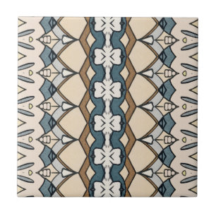 Azulejo De Cerâmica bege simétrico e único padrão azul