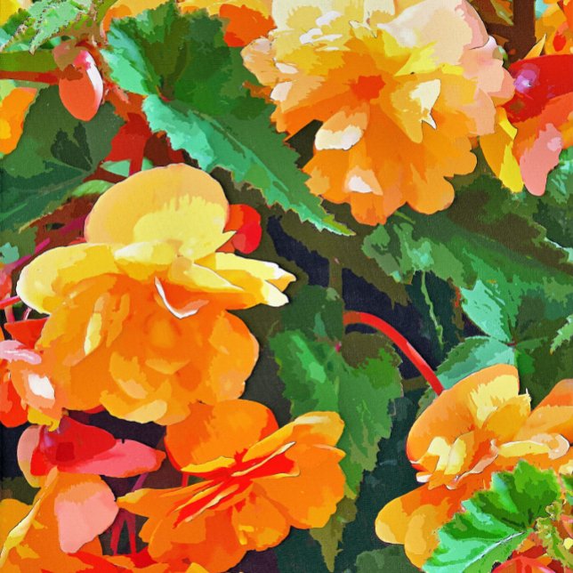 AZULEJO DE CERÂMICA  BEGONIAS (A pretty watercolor of yellow and pink begonias. )
