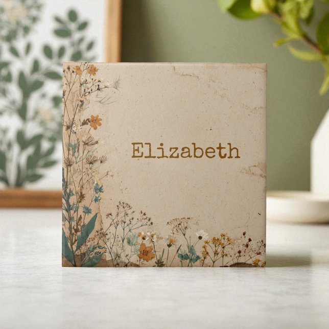 Azulejo De Cerâmica Beige Border Rustic Boho Wildflower (Beige Border Rustic Boho Wildflower Ceramic Tile)