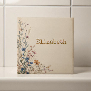 Azulejo De Cerâmica Beige Border Rustic Boho Wildflower