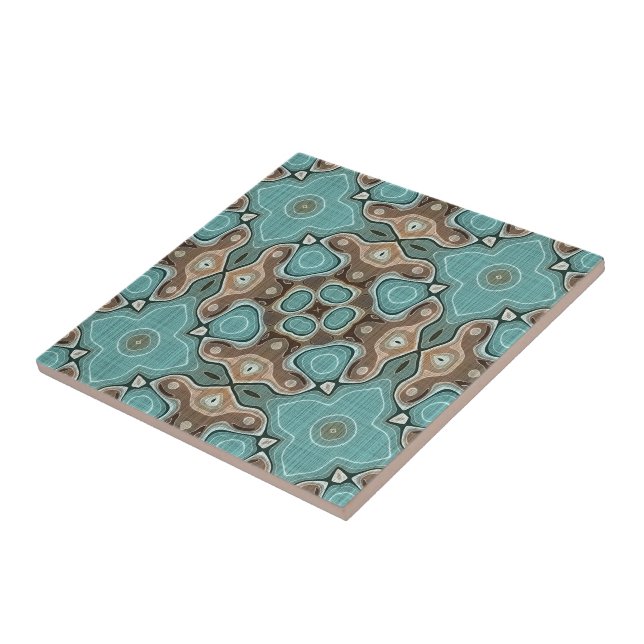 Azulejo De Cerâmica Beige Brown Seafoam Teal Green Tribe Art (Lateral)