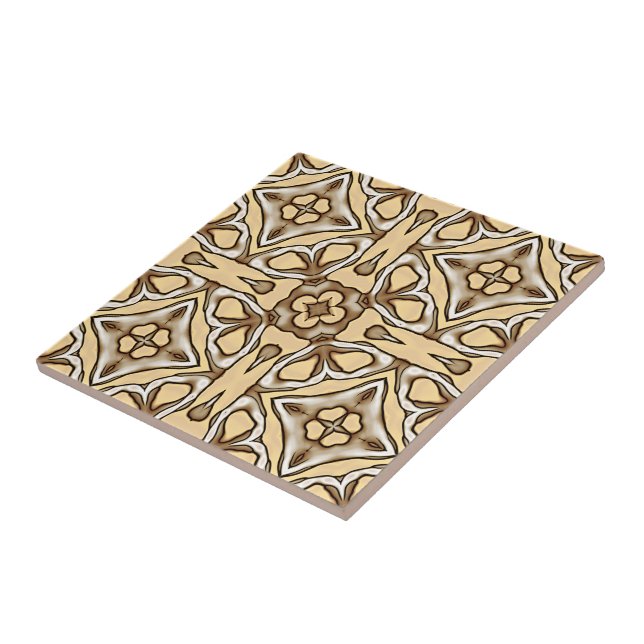 Azulejo De Cerâmica Beige Tan Brown Taupe Ivory Tribe Art (Lateral)