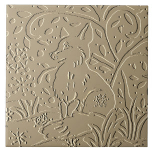 Azulejo De Cerâmica Beige Tan Fox Emboscada Foliage Winter