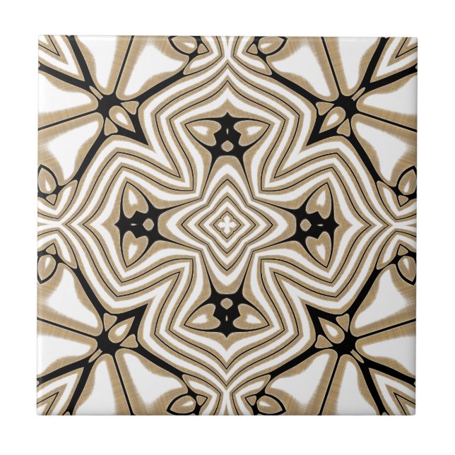 Azulejo De Cerâmica Beige Taupe Brown Black White Tribe Art (Frente)