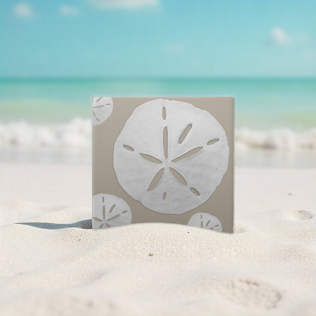 Azulejo De Cerâmica Beige & White Tropical Beach Sand Dollar (Criador carregado)