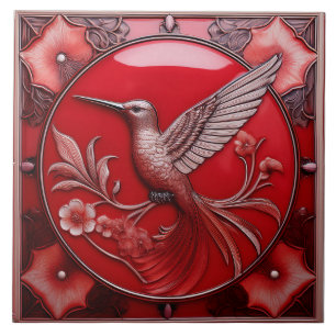 Azulejo De Cerâmica Beija-flor Art Nouveau vermelho cereja falso relev