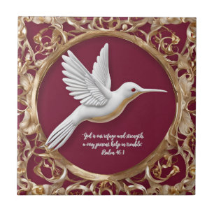 Azulejo De Cerâmica Beija-flor-branco com altura vermelha personalizáv