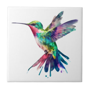 Azulejo De Cerâmica Beija-flor Colorido Elegante Aquarela