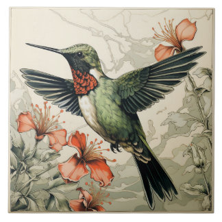 Azulejo De Cerâmica Beija-flor-de-garganta-rubí em voo