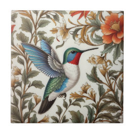 Azulejo De Cerâmica Beija-flor Voador Inspirado em William Morris