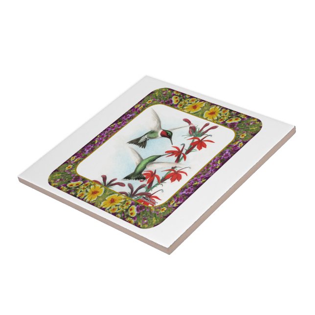 Azulejo De Cerâmica Beija-flores e Flores #5 (Lateral)