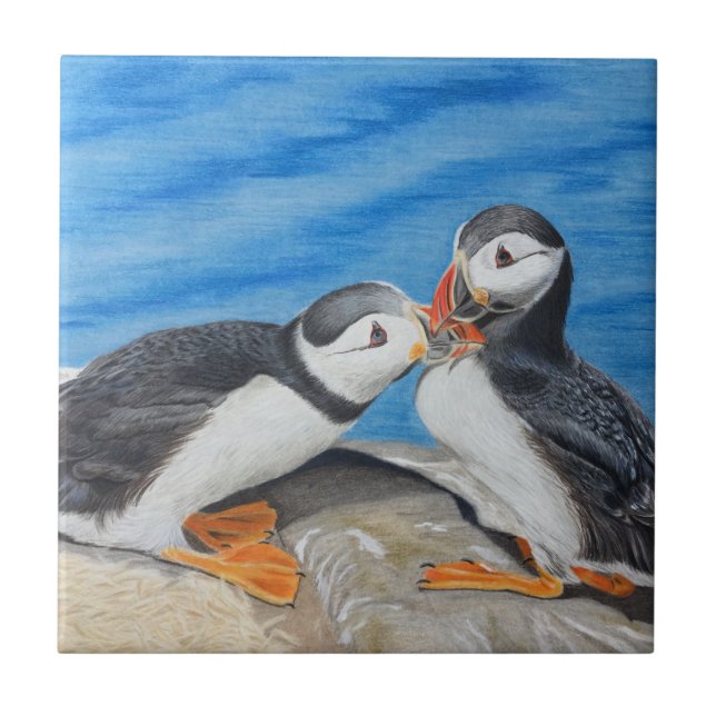 Azulejo De Cerâmica Beijar Puffins (Frente)