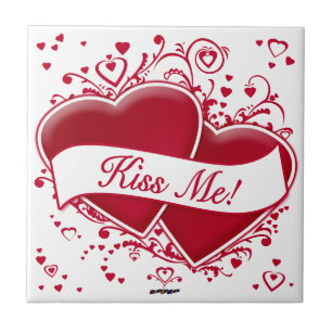 Azulejo De Cerâmica Beije-me! Corações Vermelhos