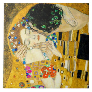 Azulejo De Cerâmica Beijo de Gustav Klimt / Arte Romântica do Dia dos
