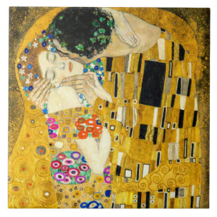 Azulejo De Cerâmica Beijo de Gustav Klimt / Arte Romântica do Dia dos