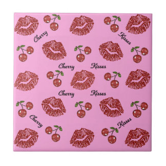 Azulejo De Cerâmica Beijos de Cereja Rockabilly RAB em Rosa