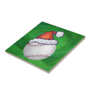 Azulejo De Cerâmica Beisebol em Santa Hat em verde