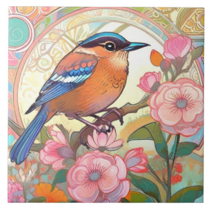 Azulejo De Cerâmica Bela Arte De Pássaro Nouveau Deco Inspo Floral