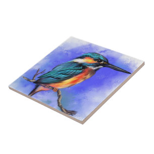 Azulejo De Cerâmica Bela Ave Kingfisher - Arte de Aquarela 