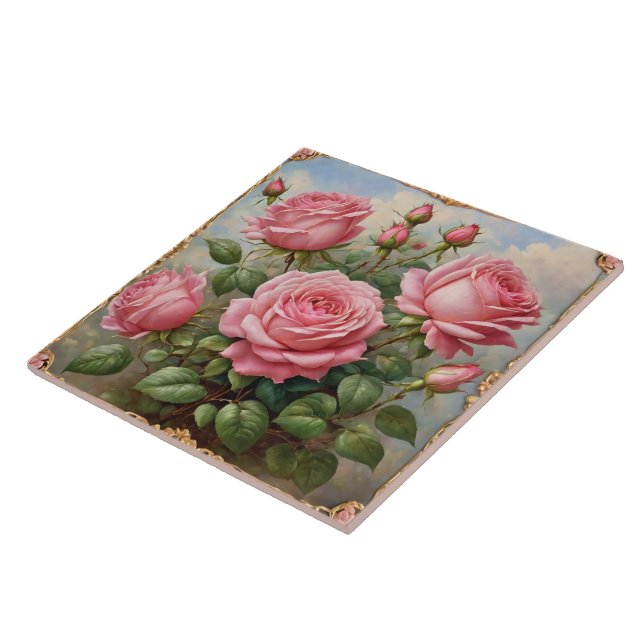 Azulejo De Cerâmica Bela Coleção Moderna de Rosas Rosa (Lateral)