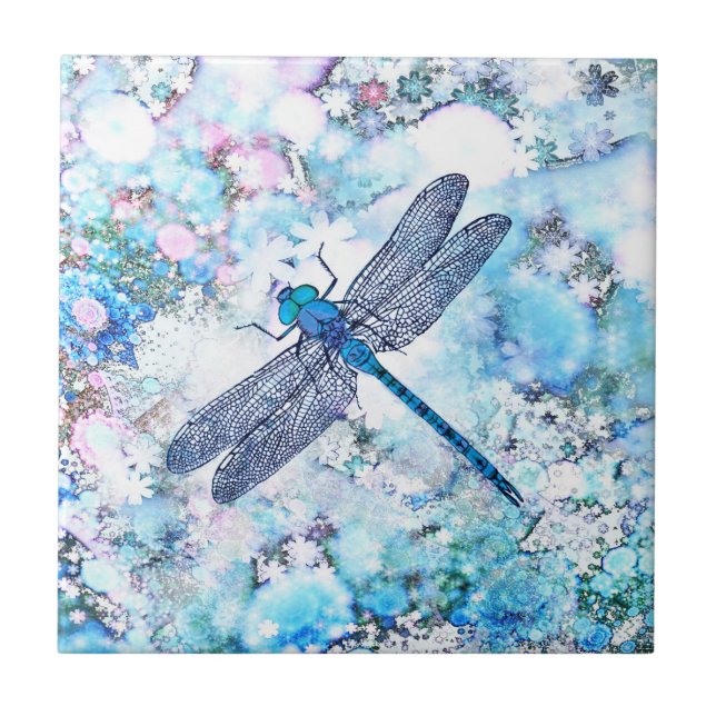 Azulejo De Cerâmica Bela Dragonfly Azul (Frente)