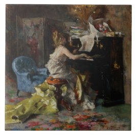 Azulejo De Cerâmica Bela Mulher Tocando Piano (por Boldini)