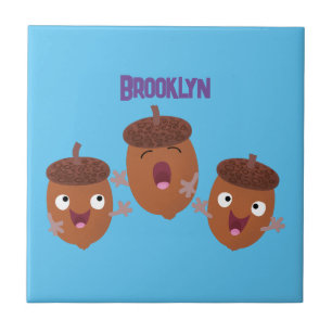 Azulejo De Cerâmica Belas bolotas felizes cantando cartoon para crianç