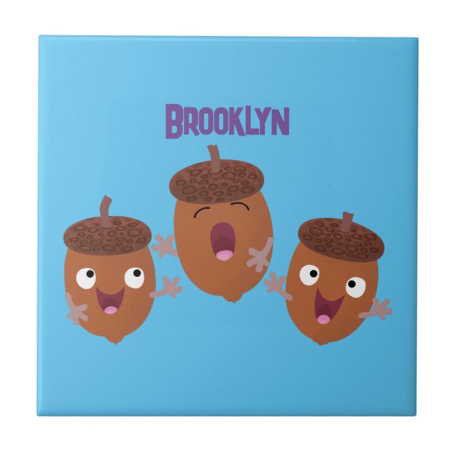 Azulejo De Cerâmica Belas bolotas felizes cantando cartoon para crianç (Frente)