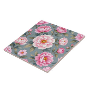 Azulejo De Cerâmica Belas flores cor-de-rosa em flor