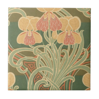 Azulejo De Cerâmica belas flores laranjas design art nouveau