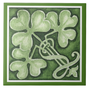 Azulejo De Cerâmica Belas Trevo Verde Irlandês Clover Celta