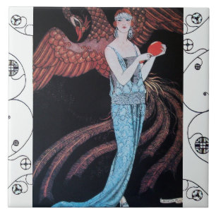 Azulejo De Cerâmica BELEZA E FÊNIX Arte Deco Moda Feminina