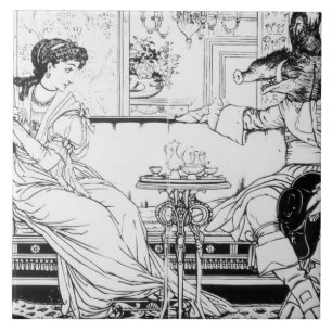 Azulejo De Cerâmica Beleza e o animal, 1874 (litho) (foto de b/w)