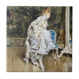 Azulejo De Cerâmica Beleza Fashionável se admirando no Espelho