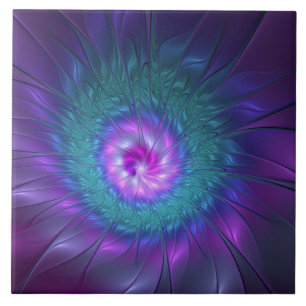 Azulejo De Cerâmica Beleza Floral Abstrata Arte Fractal Colorida Flor