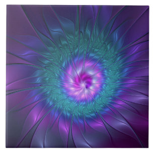 Azulejo De Cerâmica Beleza Floral Abstrata Arte Fractal Colorida Flor