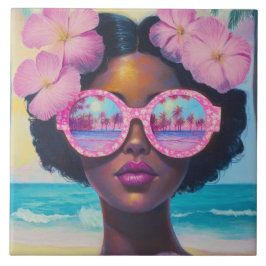 Azulejo De Cerâmica Beleza tropical em tons de rosa