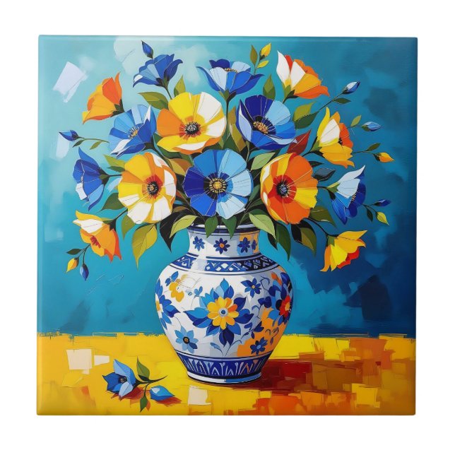 Azulejo De Cerâmica Belíssimo Vaso de Flores  (Frente)