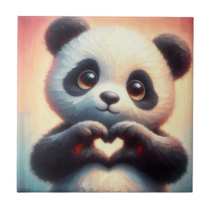 Azulejo De Cerâmica Belo Amor Coração Panda