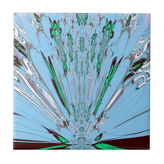 Azulejo De Cerâmica Belo Aqua Azul Azul Incrível Arte Floral (Frente)