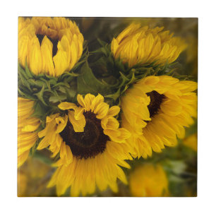 Azulejo De Cerâmica Belo Buquê dos Sunflower Dourados