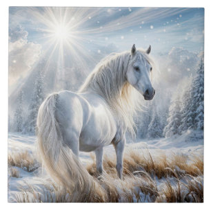 Azulejo De Cerâmica Belo Cavalo no Natal da Neve