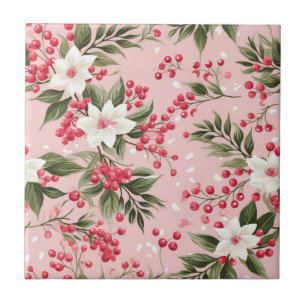 Azulejo De Cerâmica Belo Chique cor-de-rosa Berry Floral