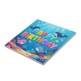 Azulejo De Cerâmica Belo Feliz Aniversário golfinho náutico