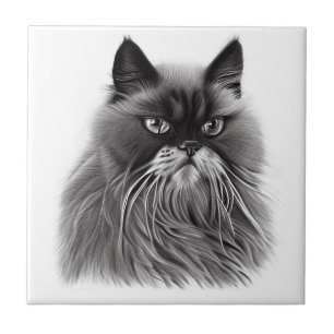 Azulejo De Cerâmica Belo Gato Persa Preto e Branco 