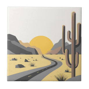 Azulejo De Cerâmica Belo nascer do sol do deserto com vista de montanh