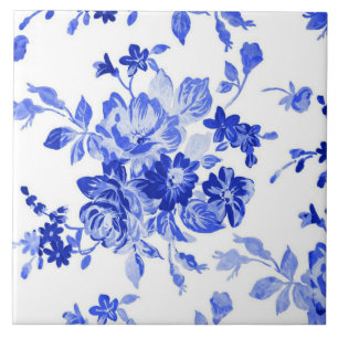 Azulejo De Cerâmica Belo padrão floral azul-vintage