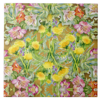 Azulejo De Cerâmica Belo Padrão Floral Colorido Cor-de-Rosa Amarelo