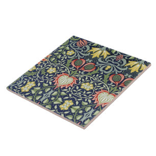 Azulejo De Cerâmica Belo Padrão Floral do Século 19 Vermelho Verde