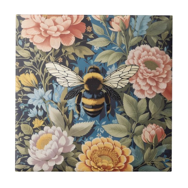 Azulejo De Cerâmica Belo Pastel Floral E Bumblebee (Frente)